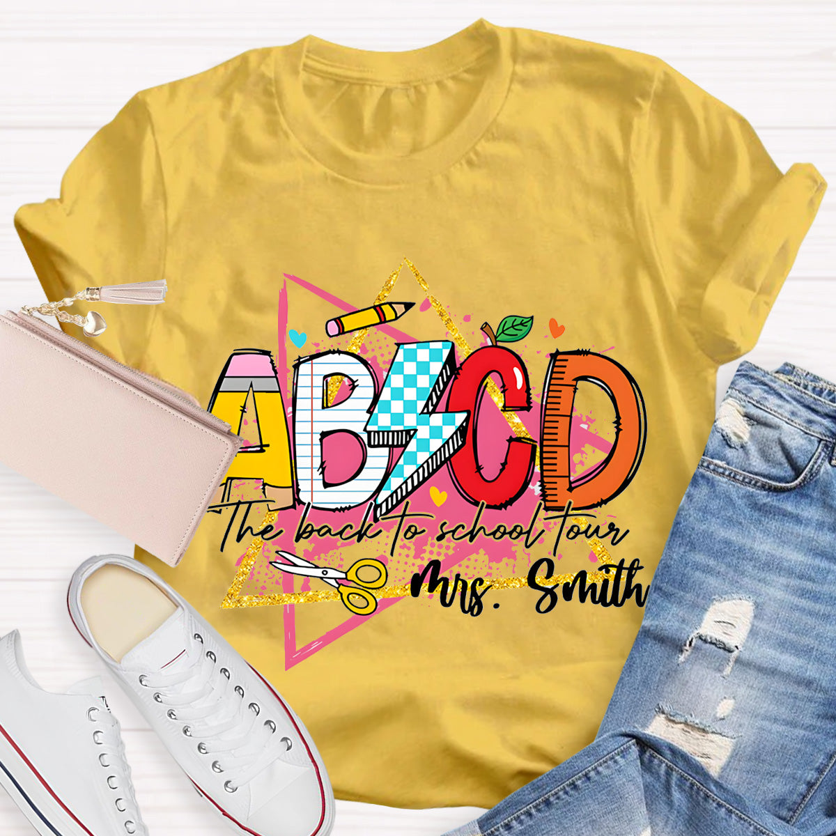 Personalized Name ABCD The Back To School Tour Teacher T-Shirt