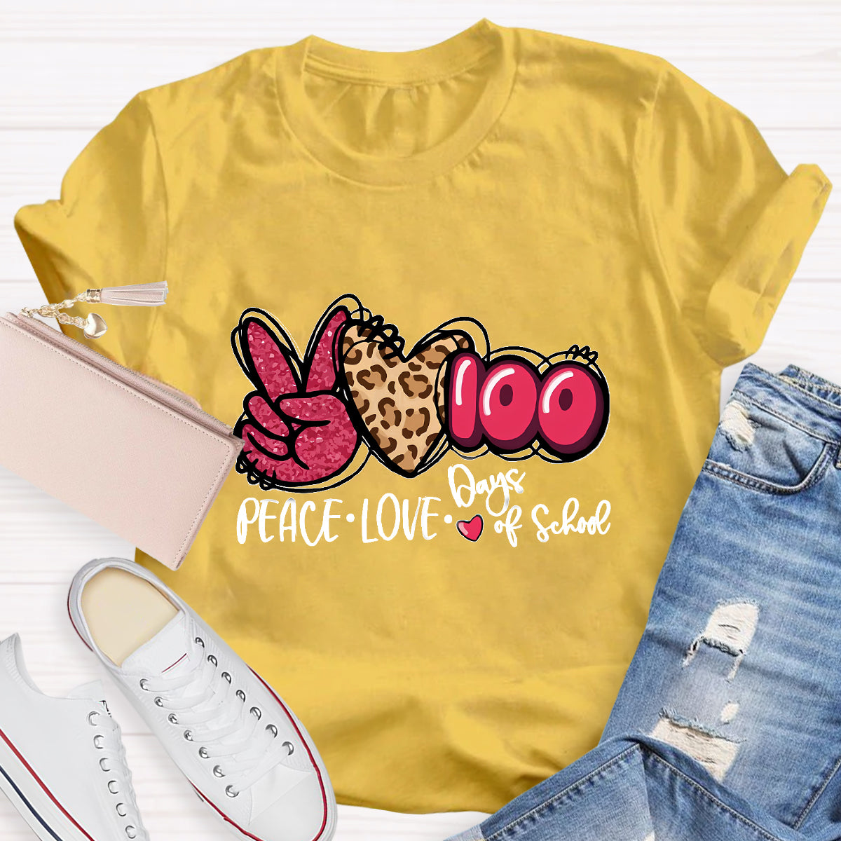 Peace Love 100 Days Of School Teacher T-Shirt