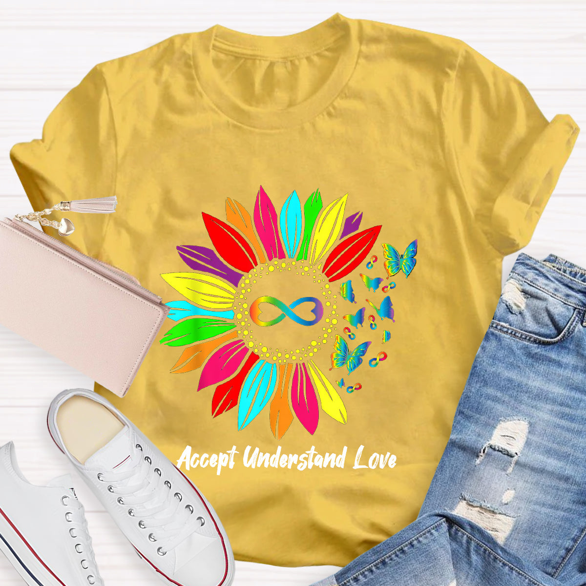 Accept Understand Love Colorful Sunflower T-Shirt