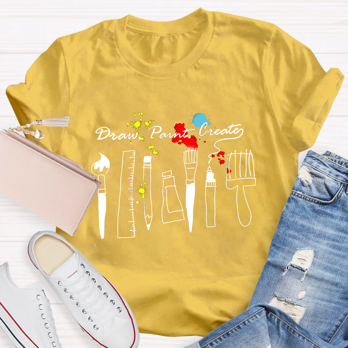 Draw Paint Create Art Teacher T-Shirt