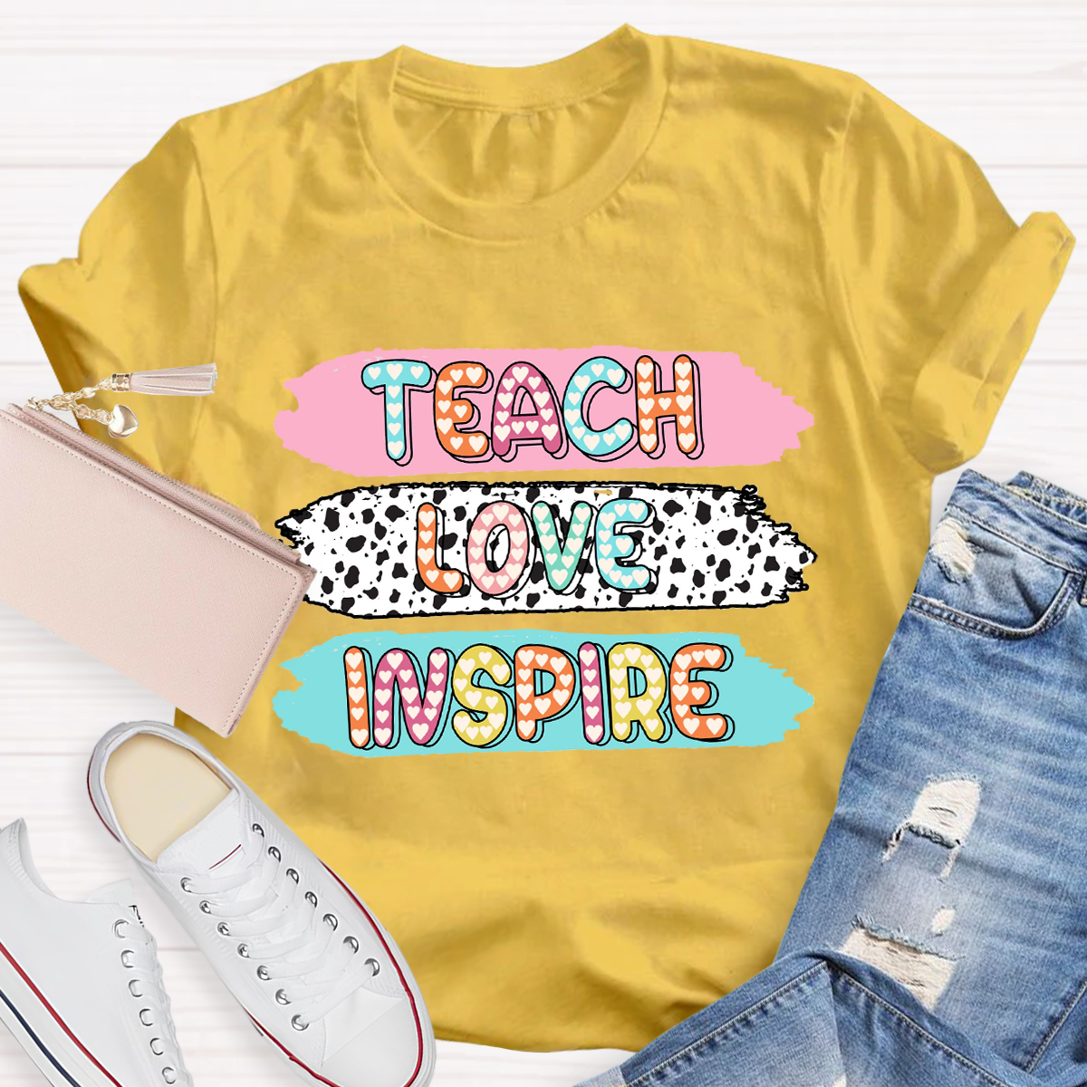 Teach Love Inspire Dot Light Teacher T-Shirt