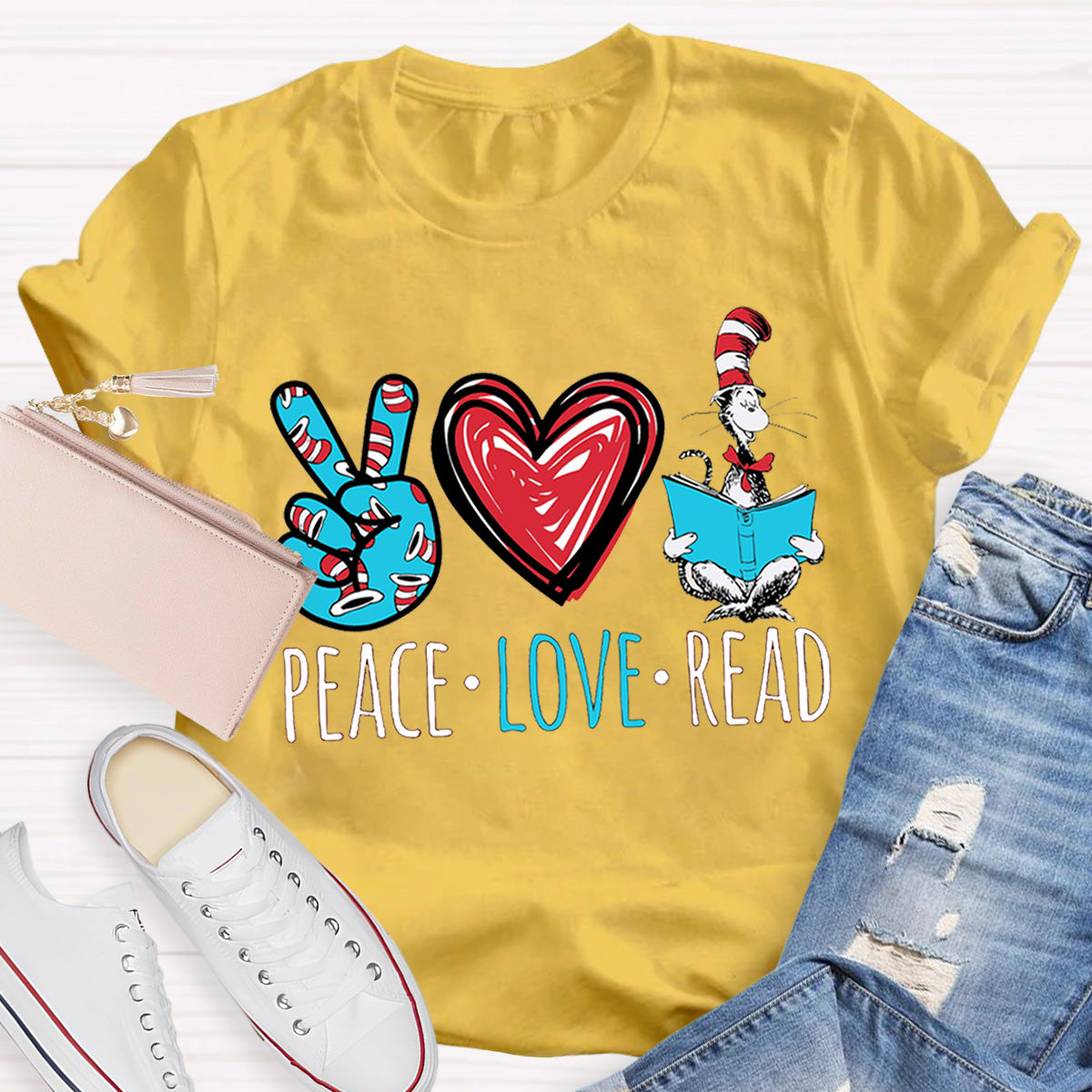 Dr. Seuss Peace Love Read Teacher T-Shirt