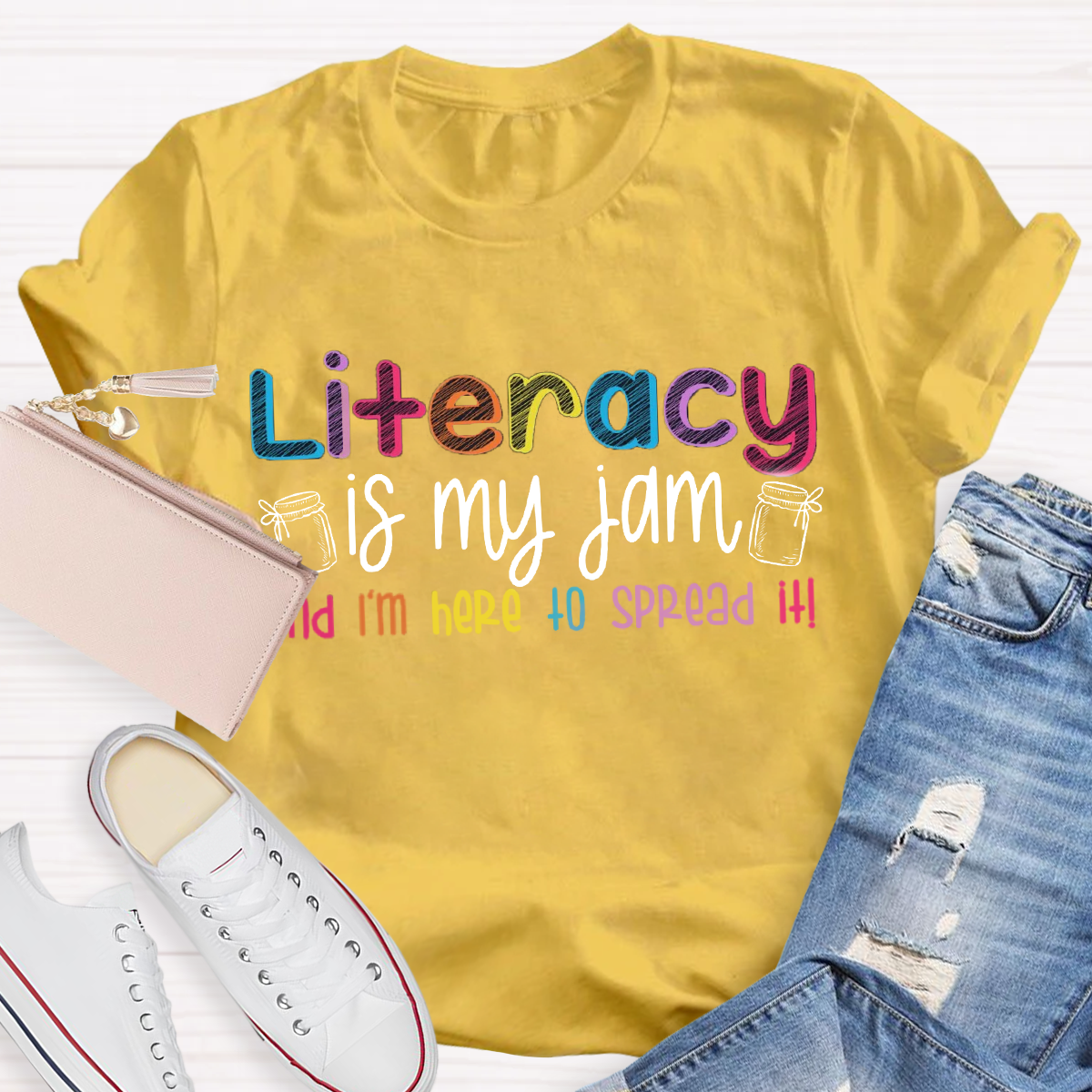 Literacy Is My Jam And I'm Here To Spread It Teacher T-Shirt