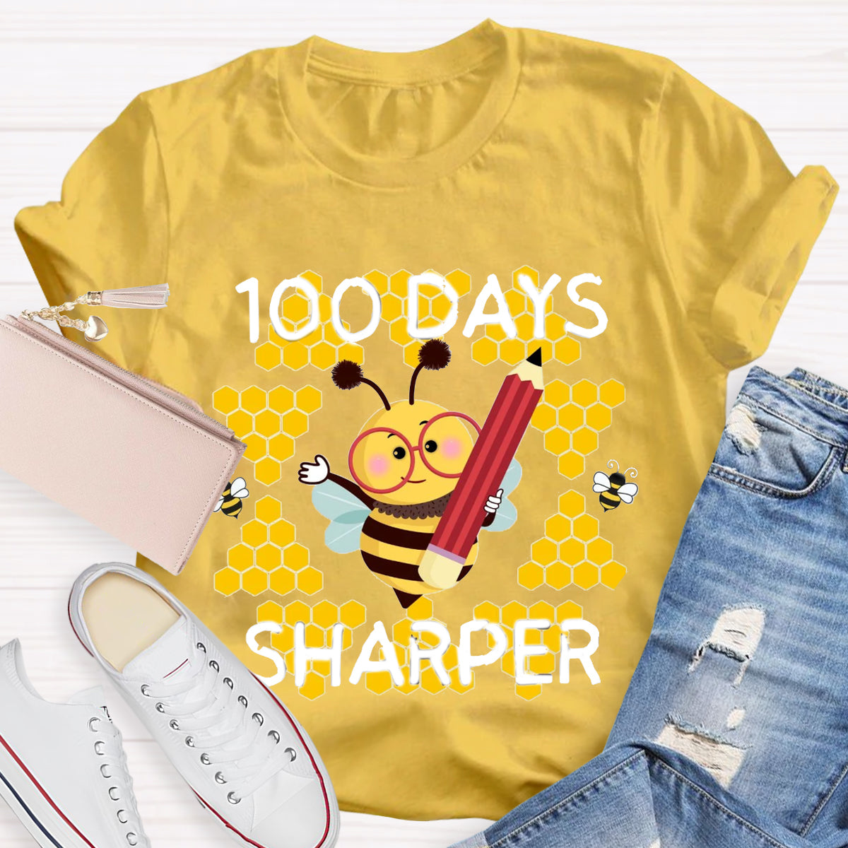 100 Days Sharper Funny Bee  T-Shirt