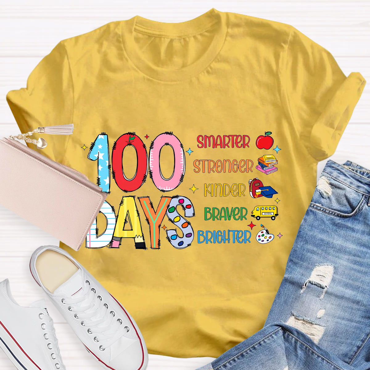 100 Days Smarter Brighter Teacher T-Shirt