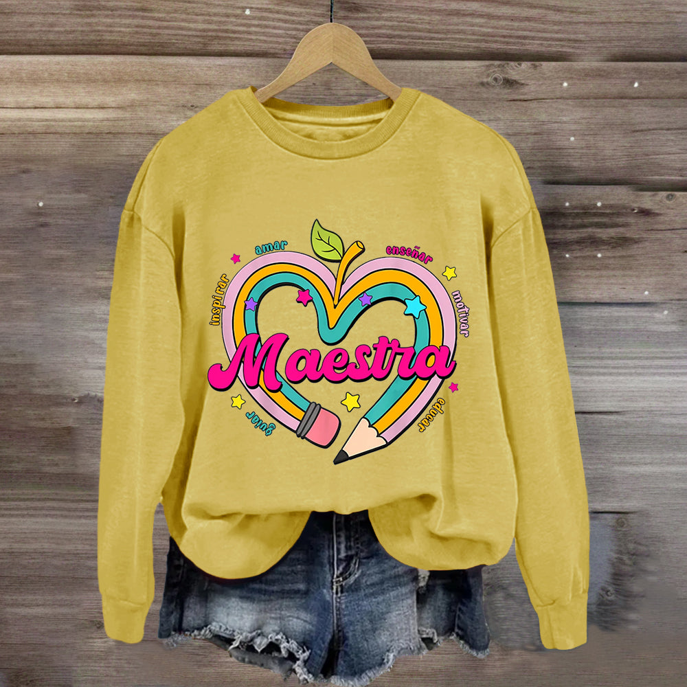 Maestra Pencil Apple Spanish Teacher Sweatshirt