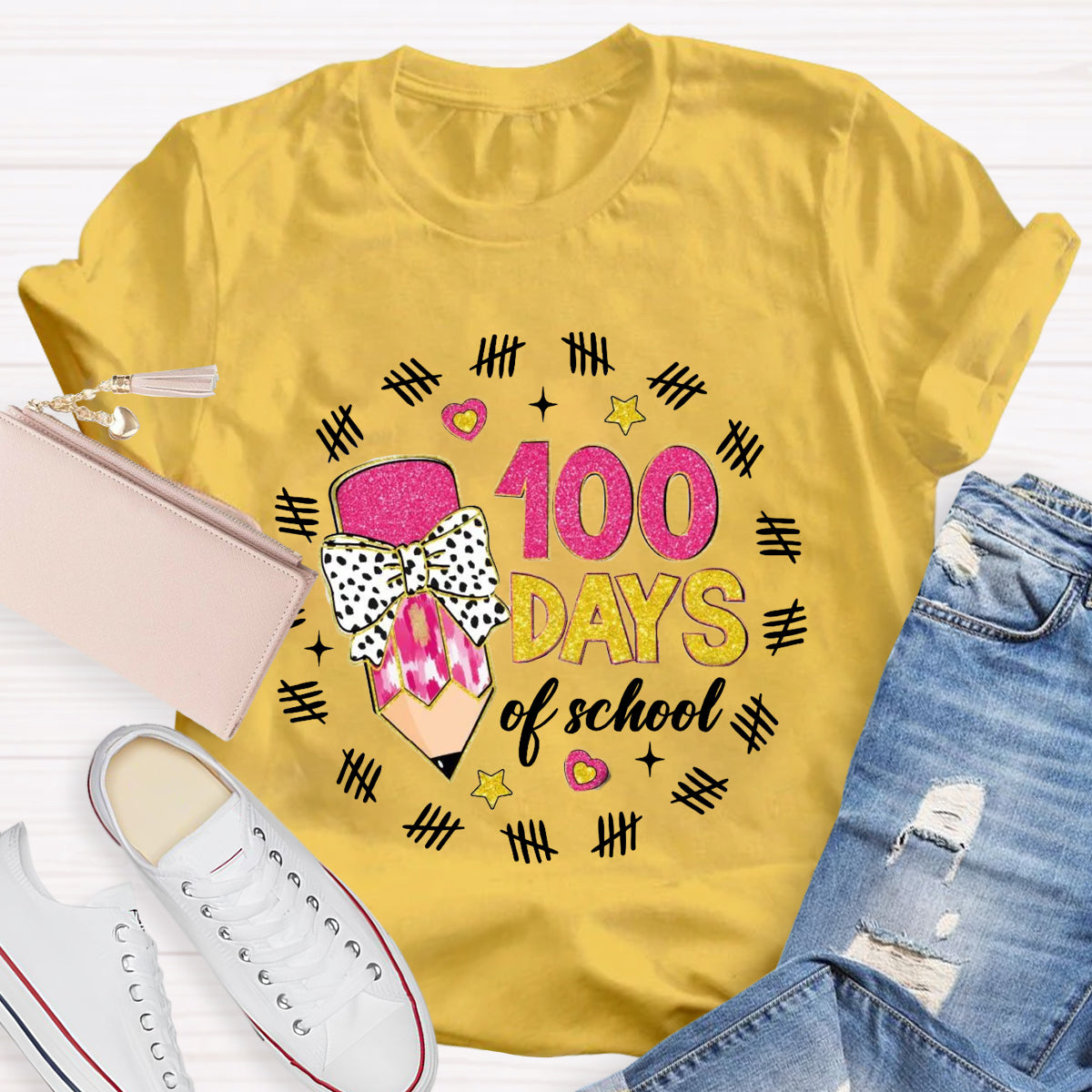 100 days of School Bow Teacher T-Shirt