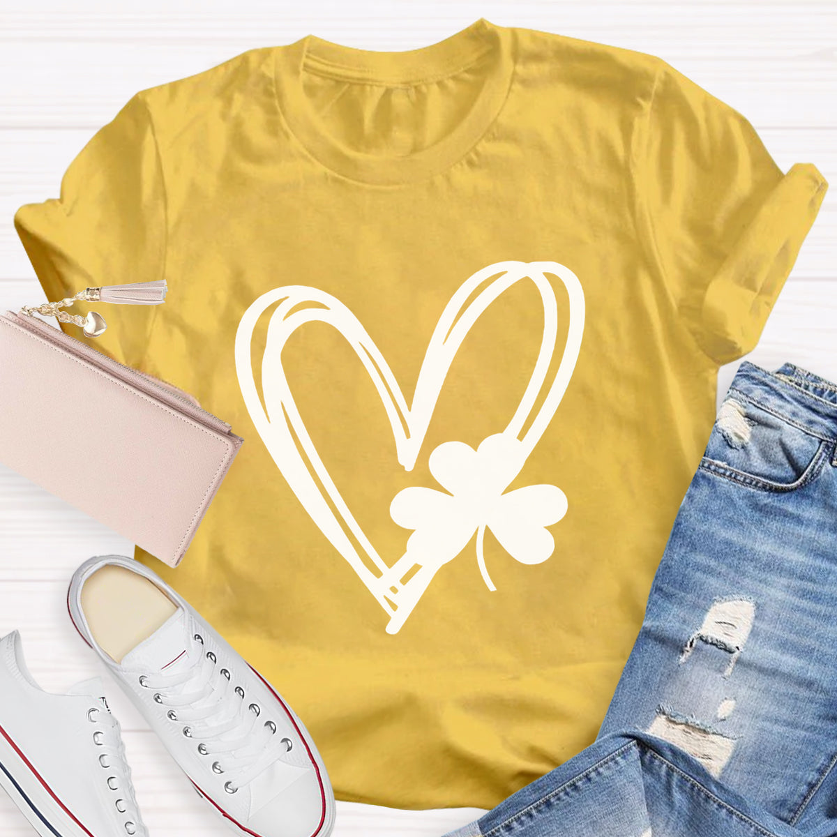 Shamrock And Hand Drawn Heart St Patty's Day T-Shirt