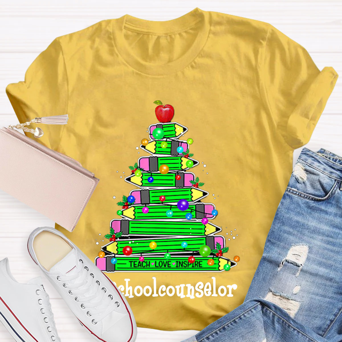 Personalized Position Of School Pencil Tree Teacher T-Shirt