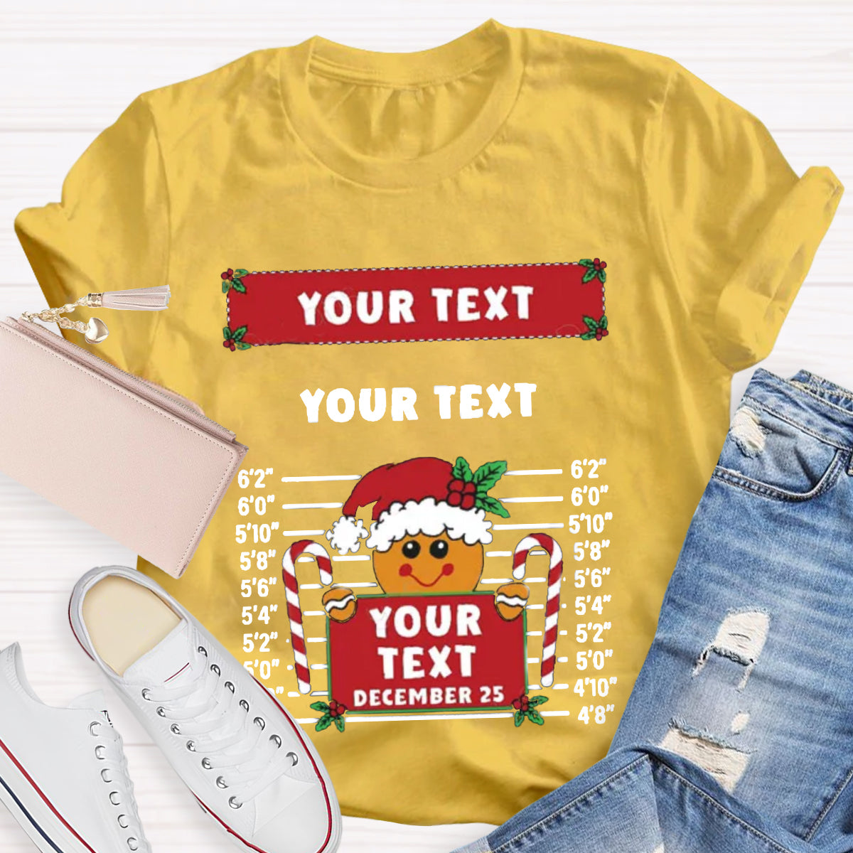 Personalized Text Funny Gingerbread Inmate Christmas Teacher T-Shirt