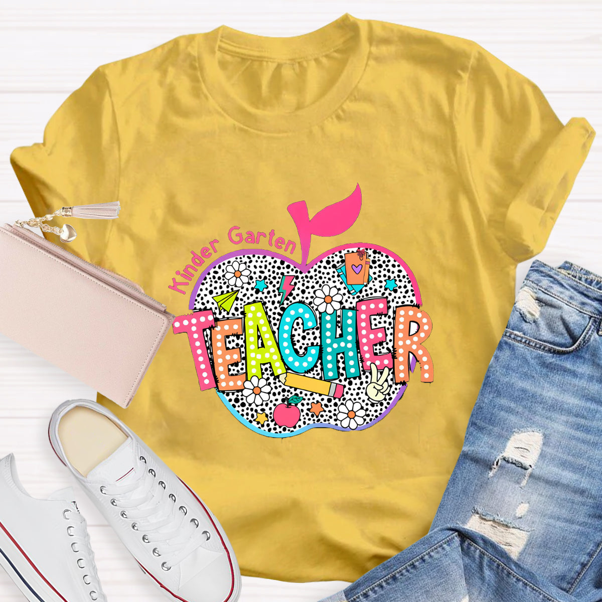 Personalized Neon Leopard Apple Grade Teacher T-Shirt