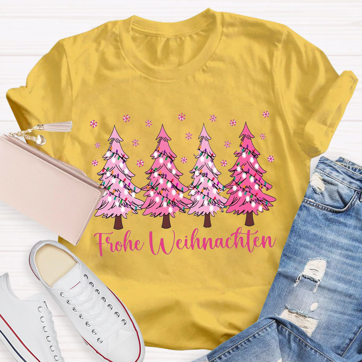 Pink Christmas Trees Teacher T-Shirt