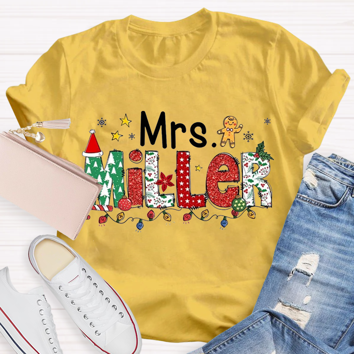 Personalized Name Christmas Teacher T-Shirt