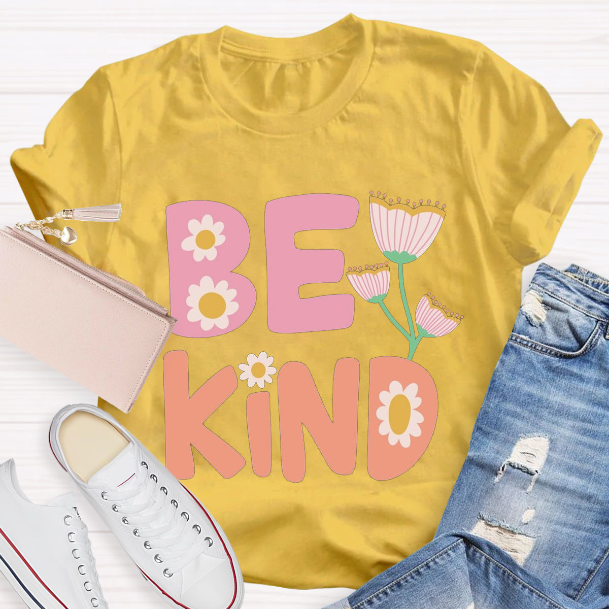 Be Kind Pink Flower Teacher T-Shirt