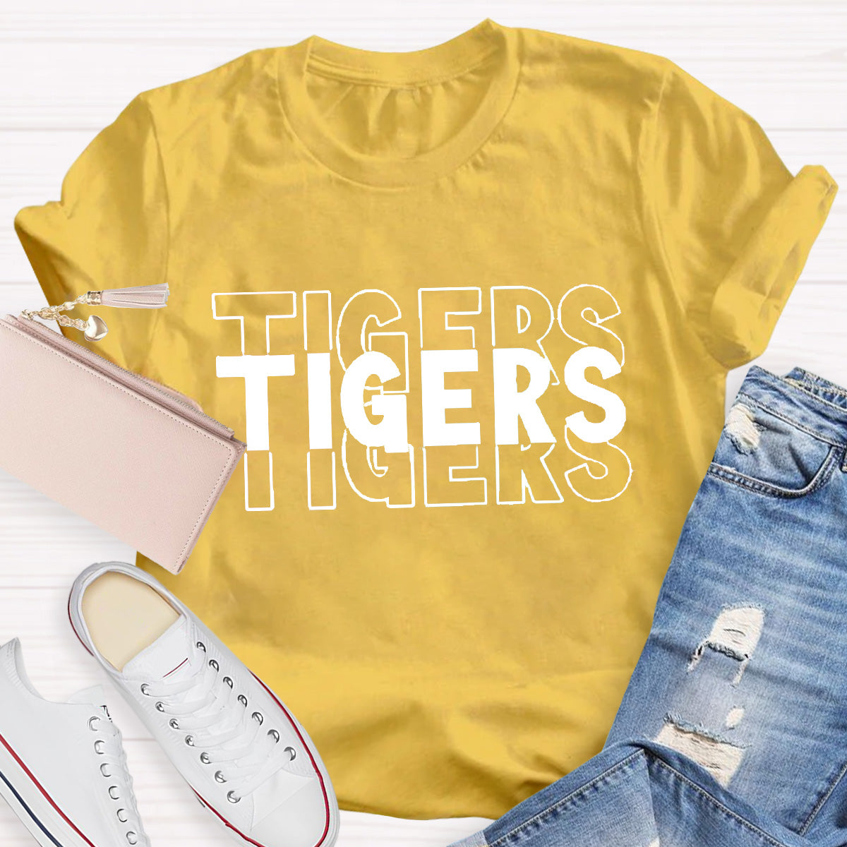 Personalized  Mascot Tigers Colorful Letters Teacher T-Shirt