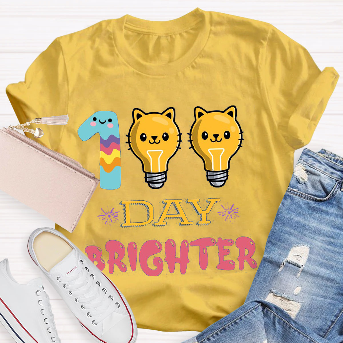 100 Days Brighter Cute Cat T-Shirt