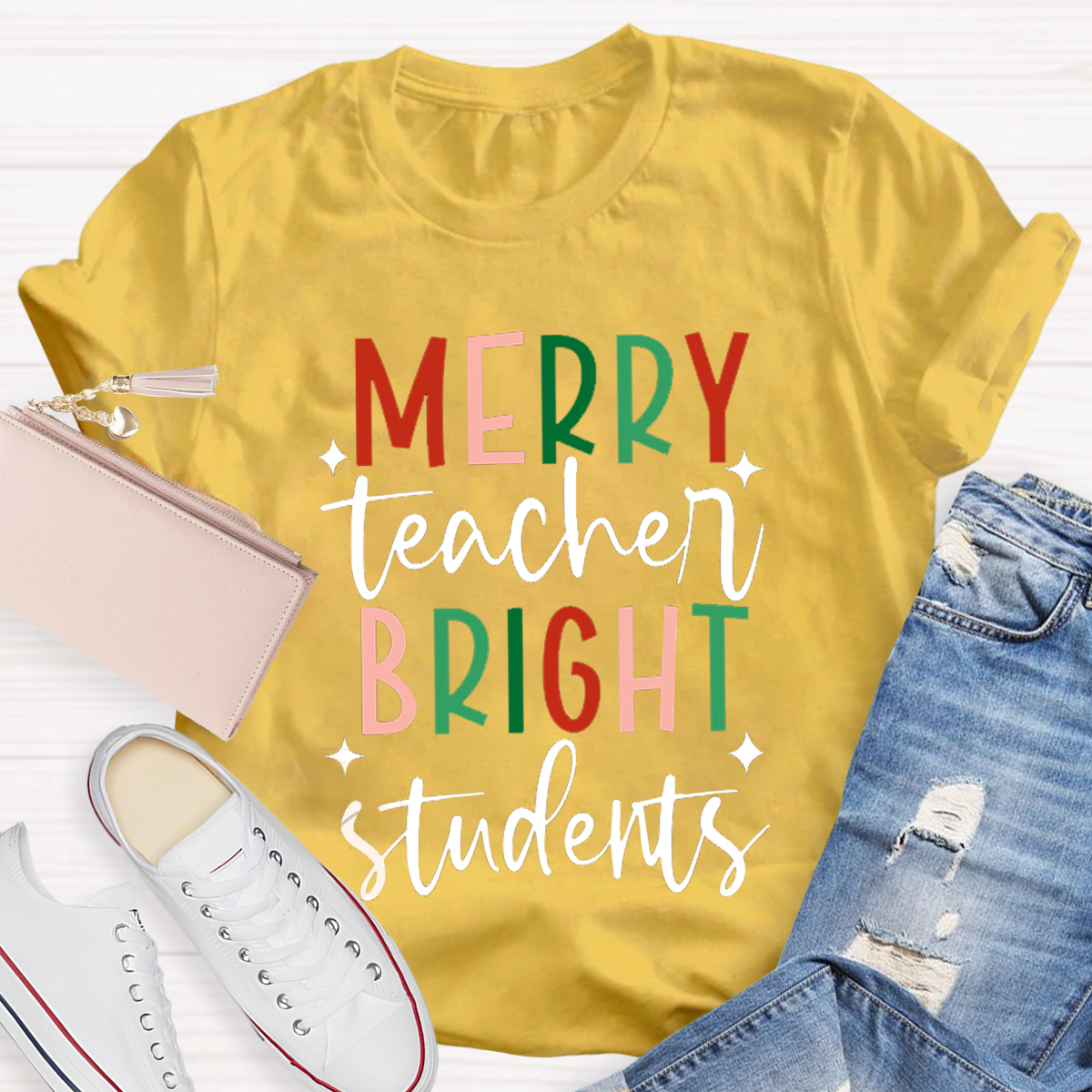 Merry Teacher Bright Students Christmas Teacher T-Shirt