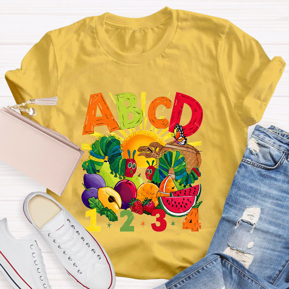 Colorful Letters Butterfly Teacher T-Shirt