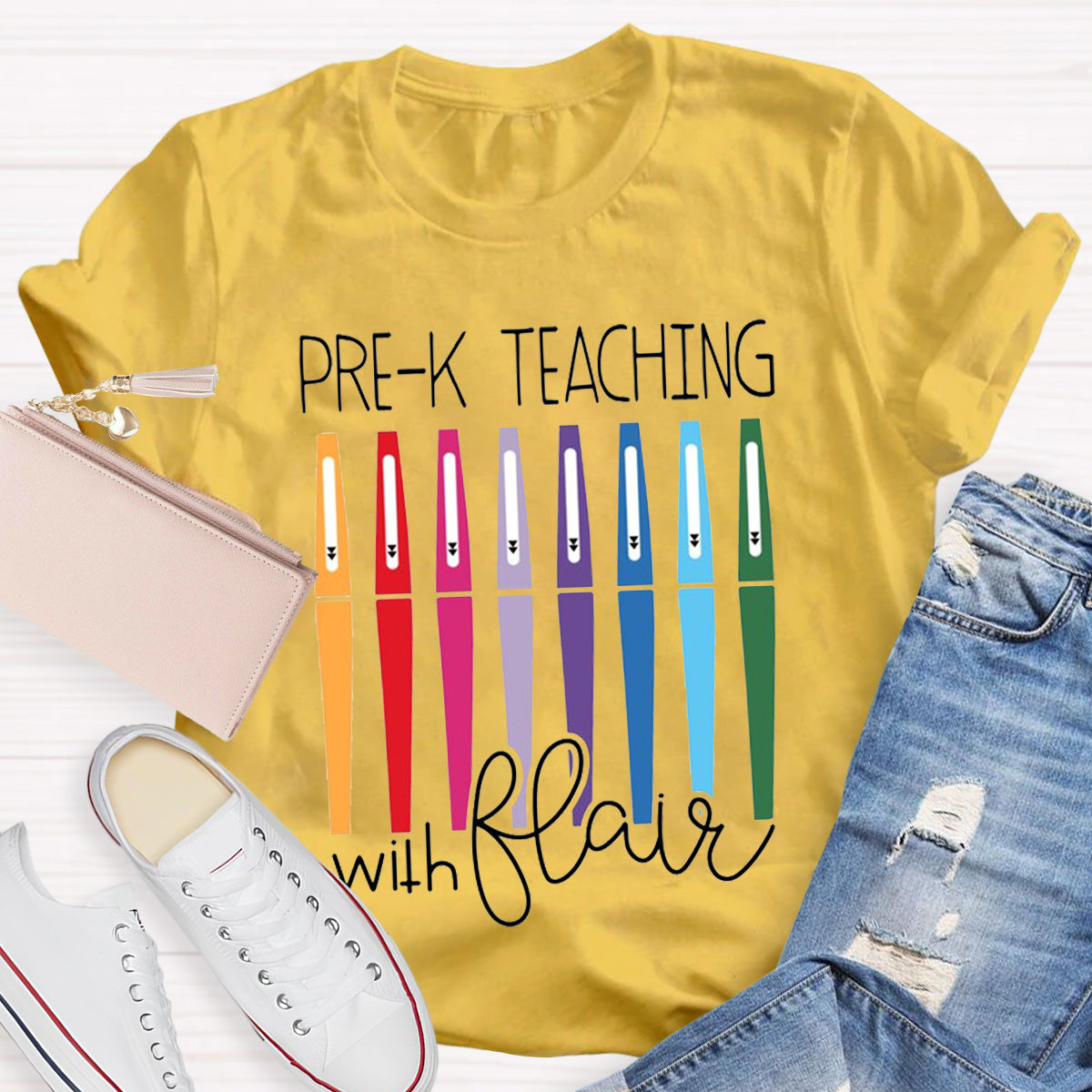 Personalize Grade Pre-k Teaching With Flair Teacher T-Shirt