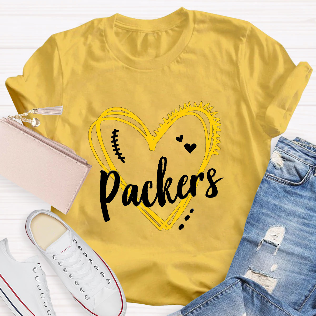 Personalized Mascot Yellow Heart Teacher T-Shirt