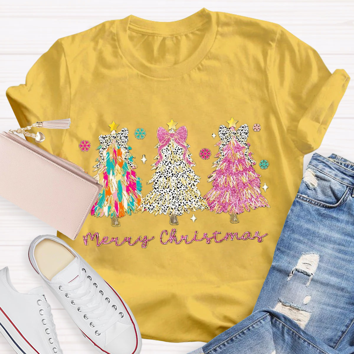 Colorful Coquette Glitter Christmas Tree  T-Shirt