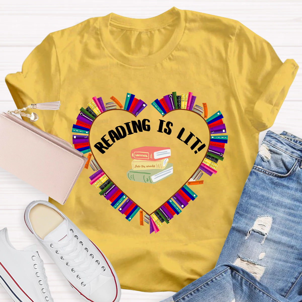 Reading Is Lit Books Heart Teacher T-Shirt