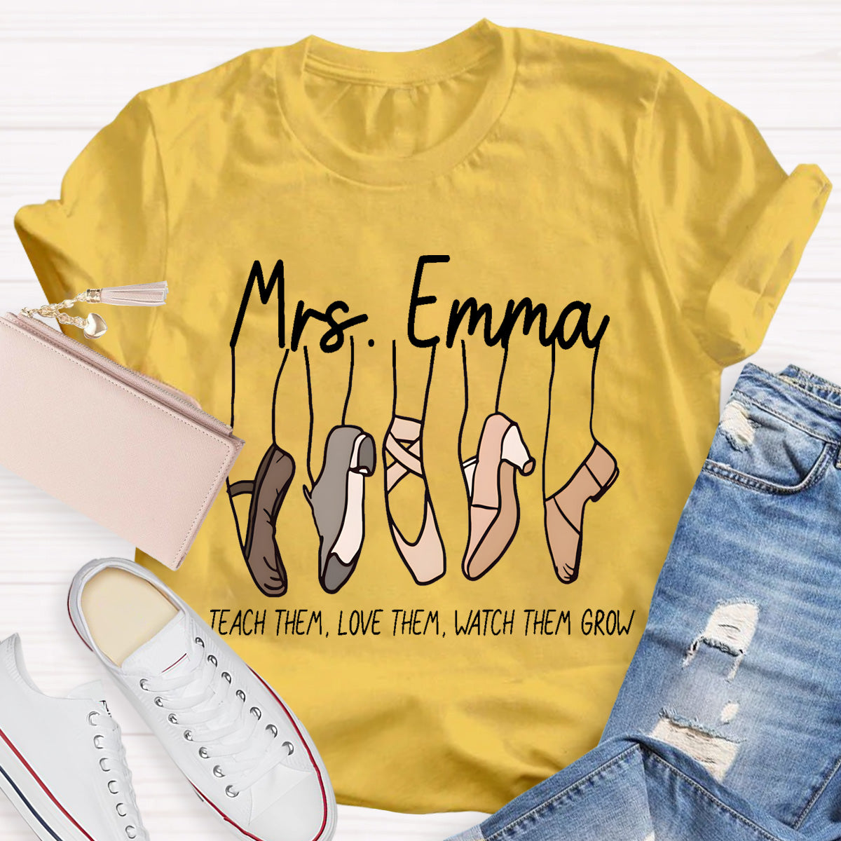 Personalized Name Watch Them Grow Teacher T-Shirt