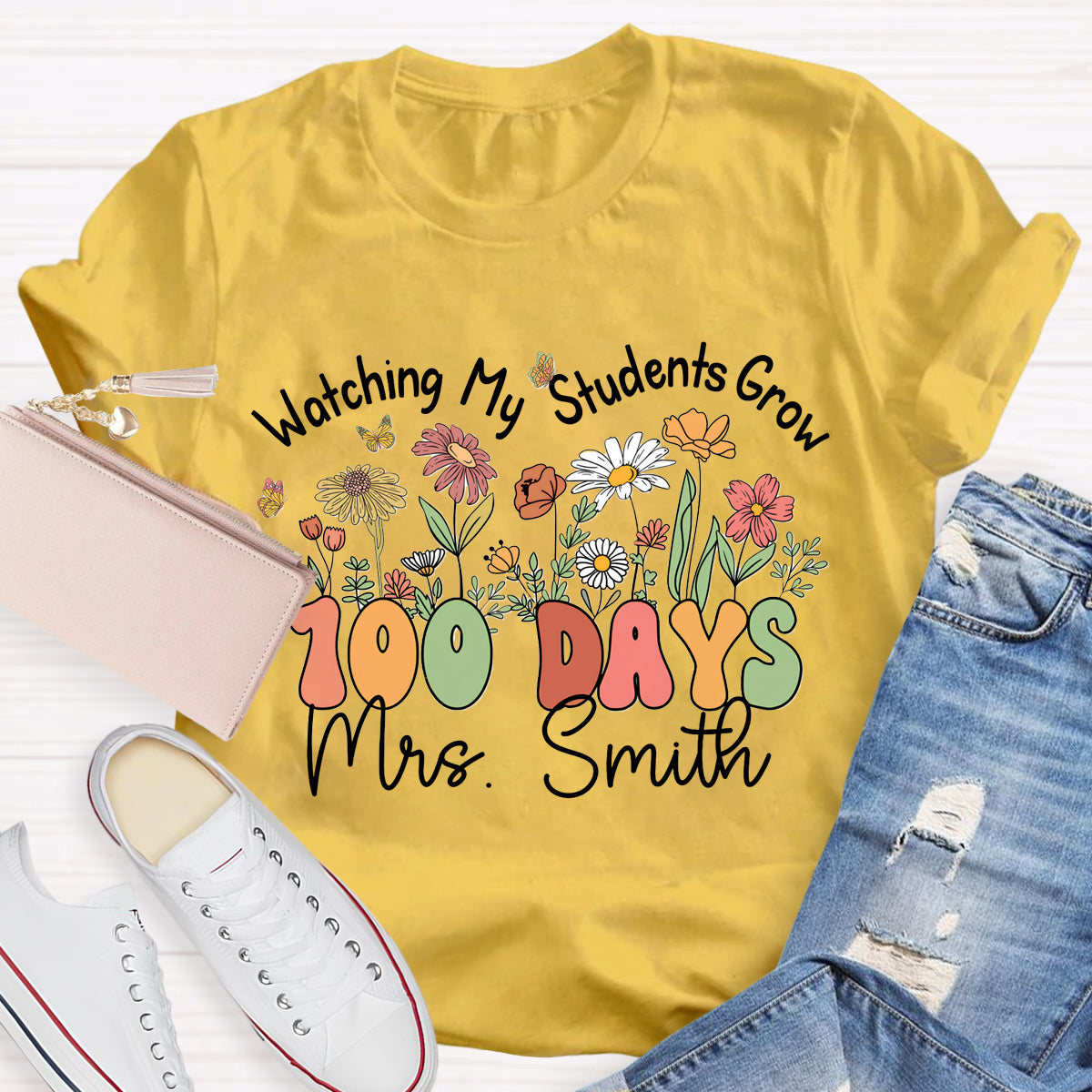 Personalized Name Watching My Students Grow 100 Days Teacher T-Shirt