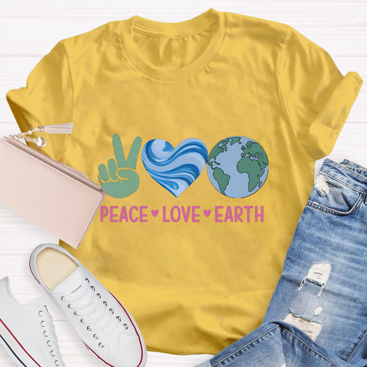 Peach Love Earth Teacher T-Shirt