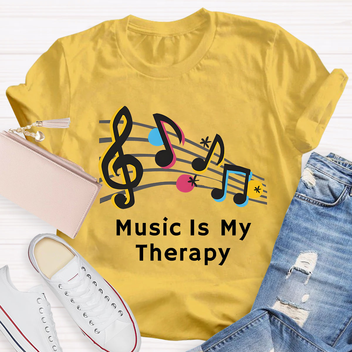Music Is My Therapy Teacher T-Shirt