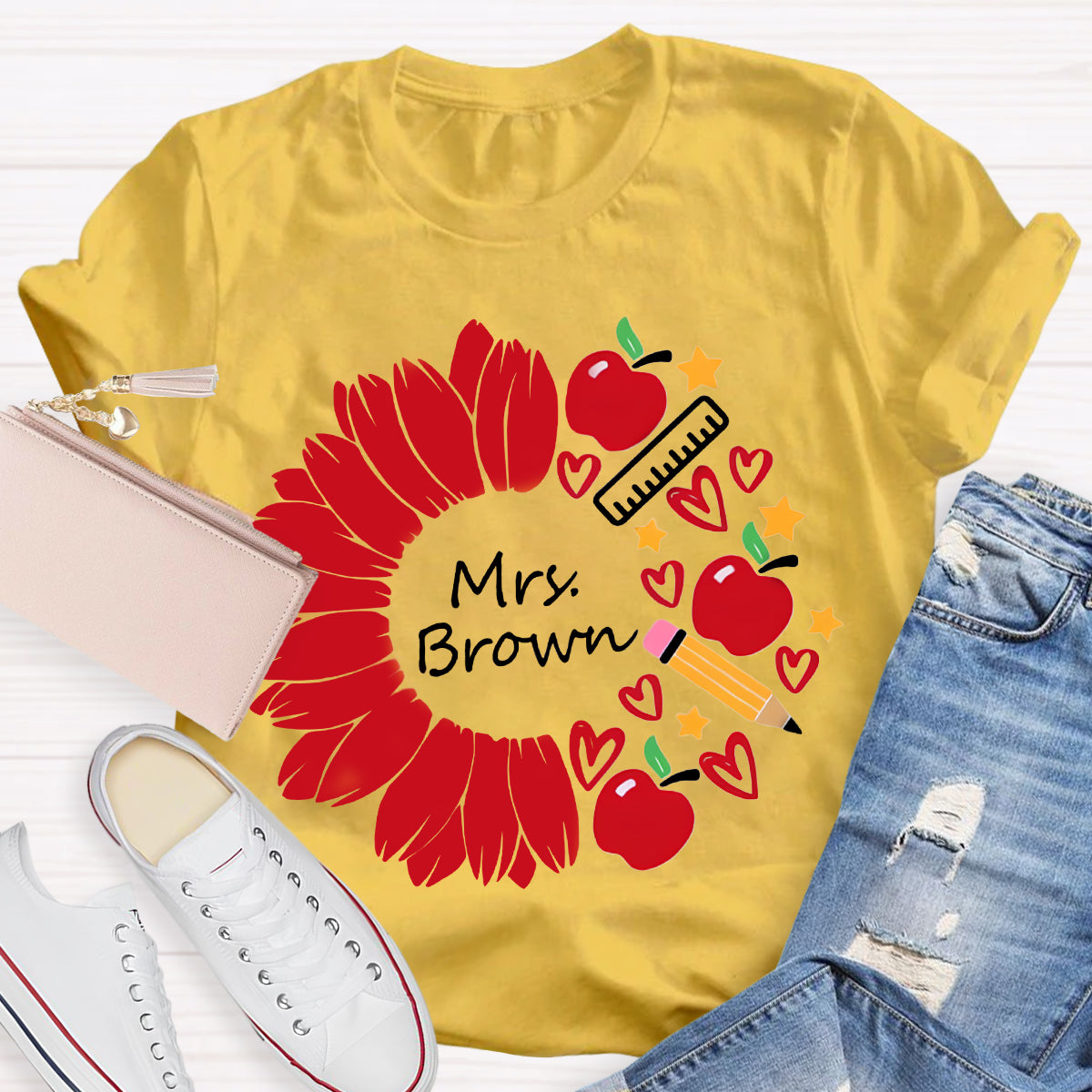 Personalized Name Sunflower Teacher Life T-Shirt