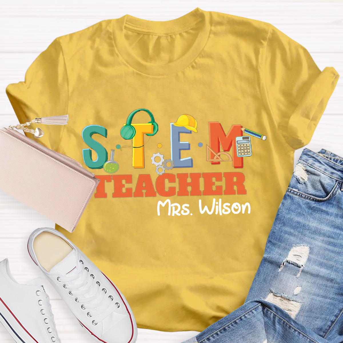 Personalized Name STEM Teacher Pencil T-Shirt