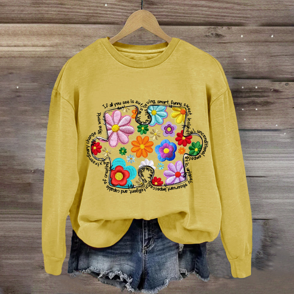 Floral Puzzle Pieces Austim Sweatshirt