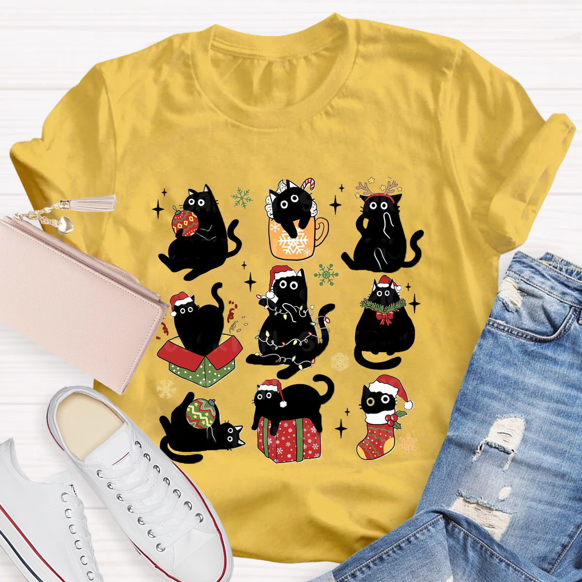 Black Cat Christmas T-Shirt