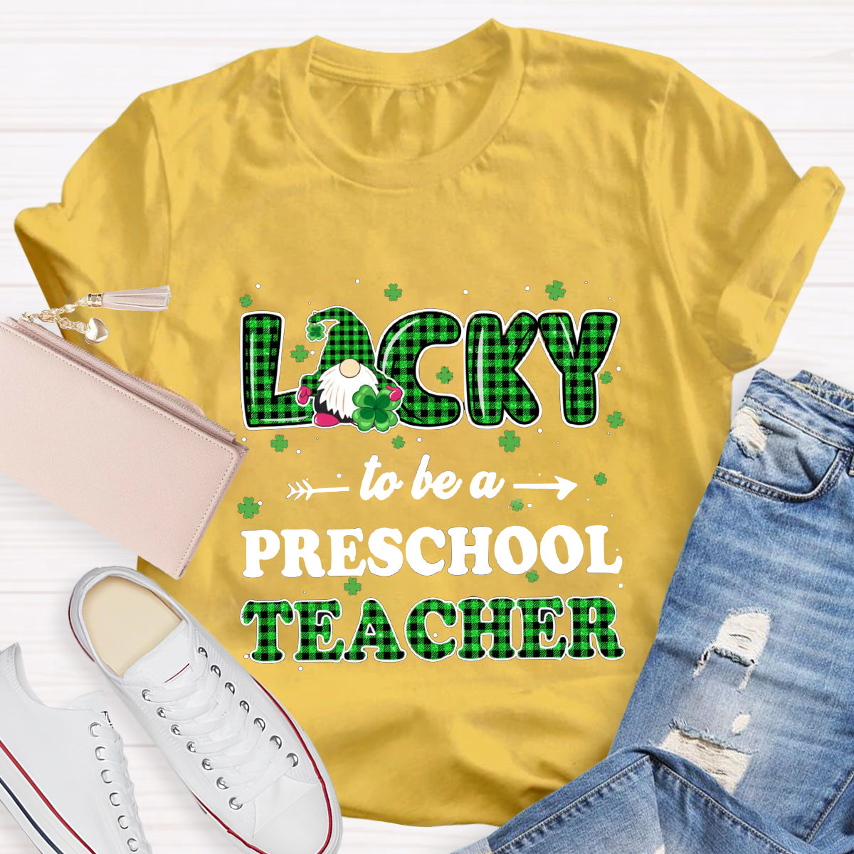 Personalized Grade Lucky To Be A Preschool Teacher  T-Shirt