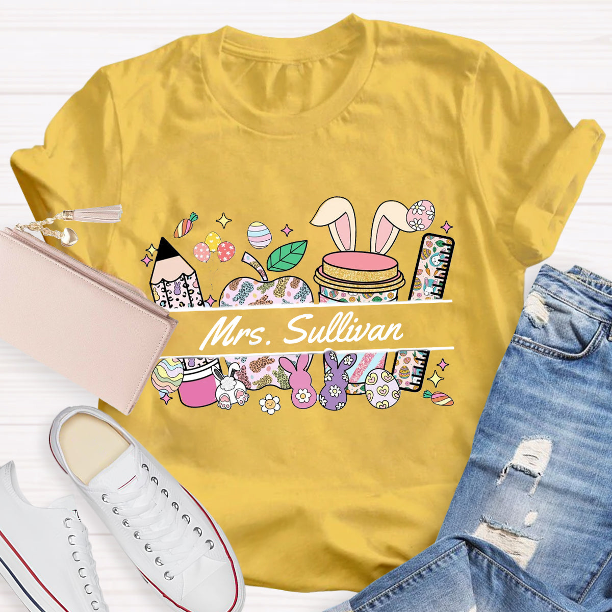 Personalized Name Easter Bunny Teacher T-Shirt