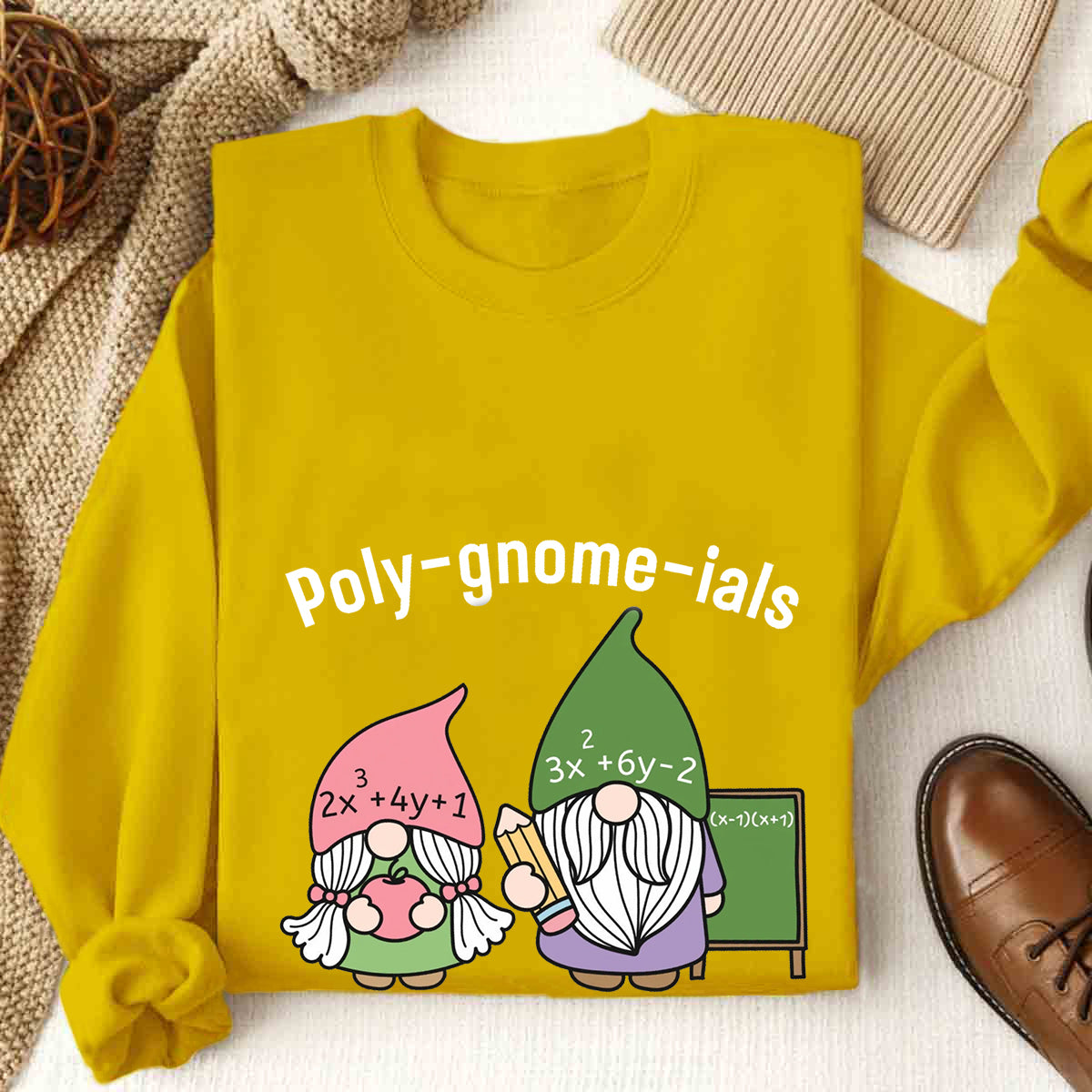 Poly-gnome-ials Funny Gnome Math Teacher Sweatshirt