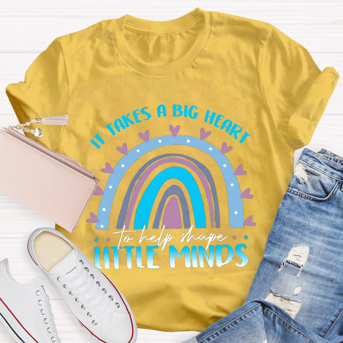 It Takes A Big Heart To Help Little Minds Rainbow T-Shirt