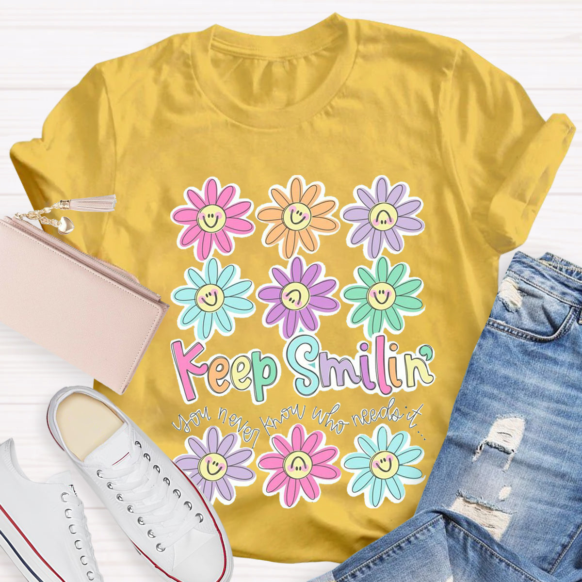 Cute Flower Face Teacher T-Shirt