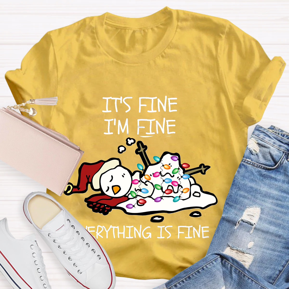 It's Fine I'm Fine Melting Snowman Teacher T-Shirt