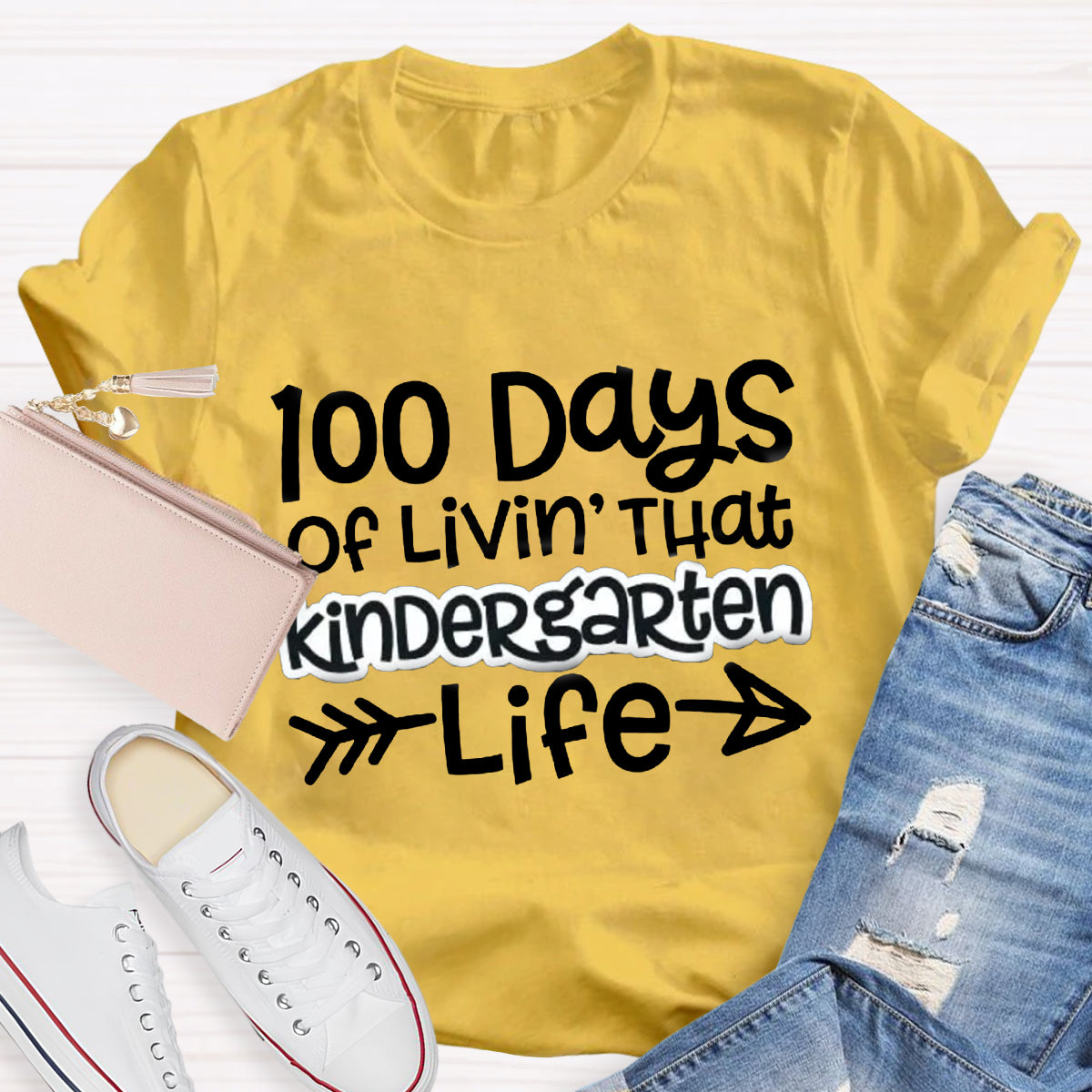 Personalized Grade 100 Days Of Livin' That Kindergarten Life T-Shirt