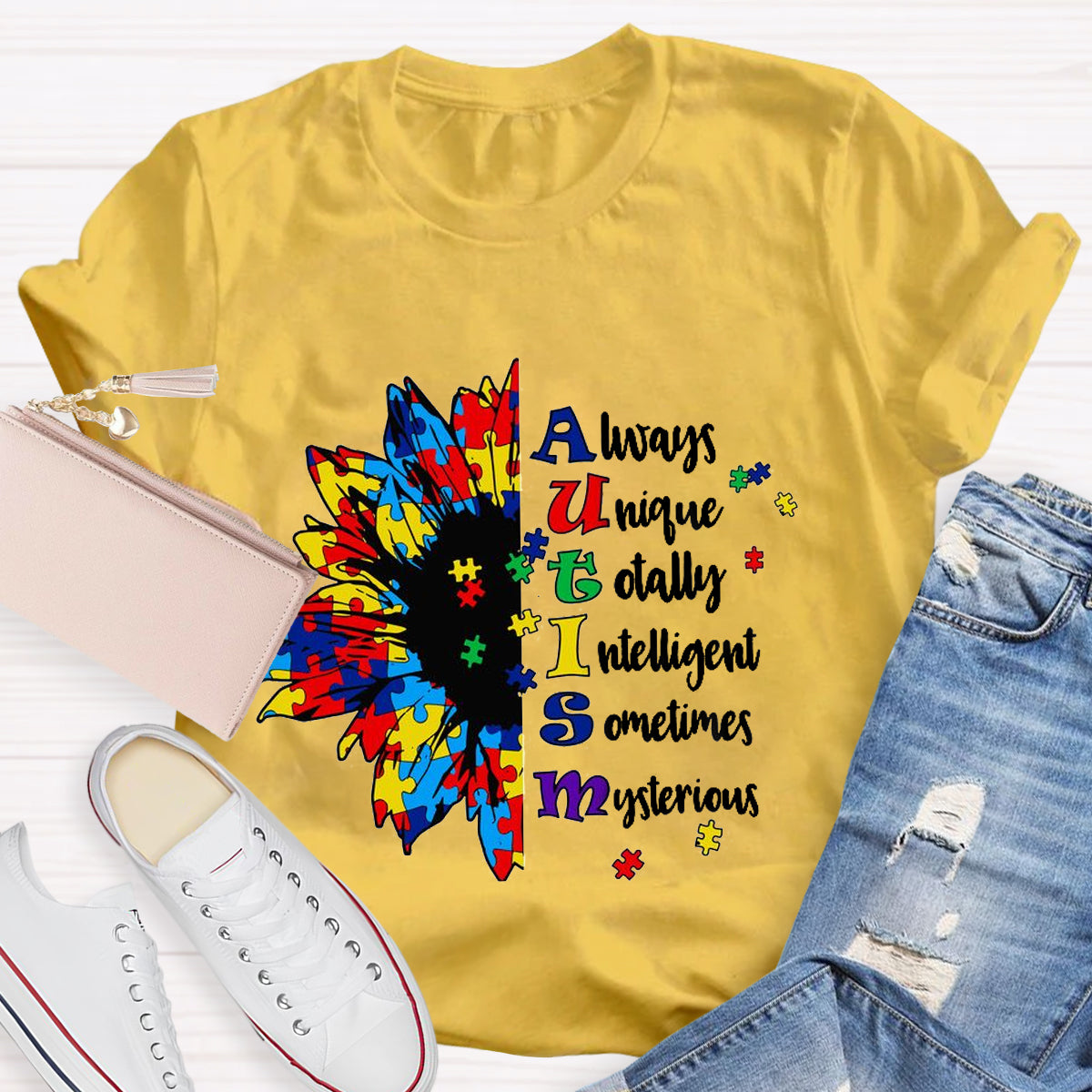 Always Unique Totally Intelligent Sometimes Mysterious Autism Sunflower T-Shirt