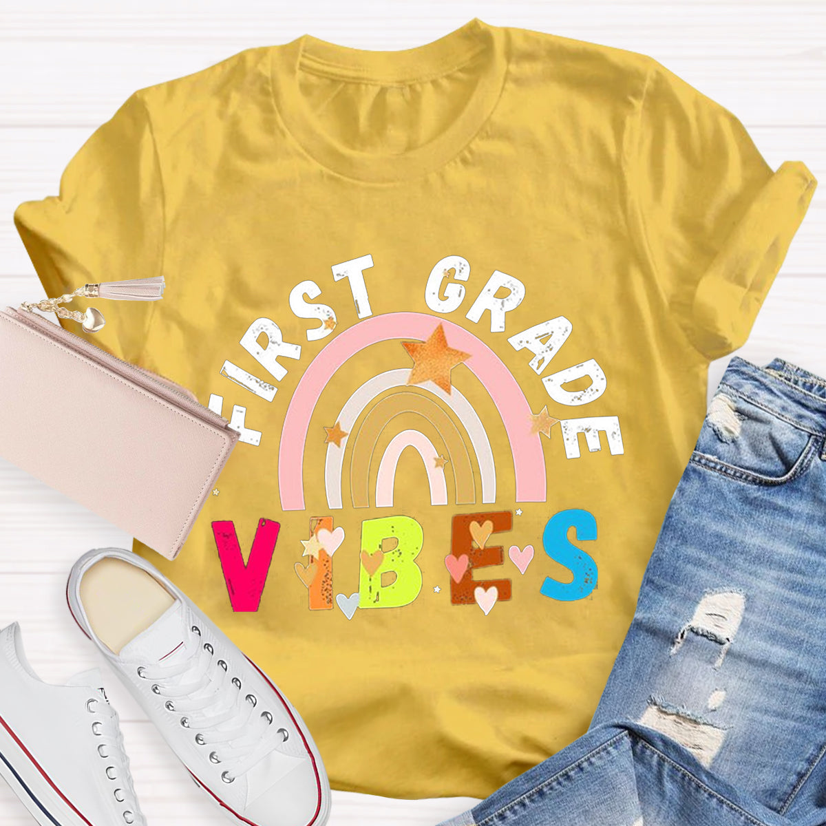 Personalized First Grade Vibes Teacher Shirt