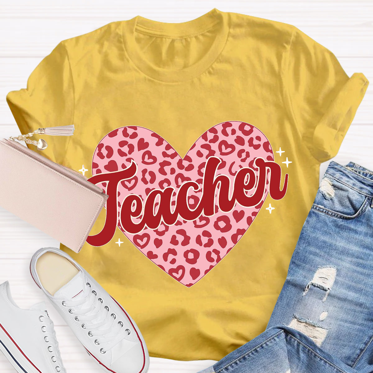 Checkered Heart Teacher T-Shirt