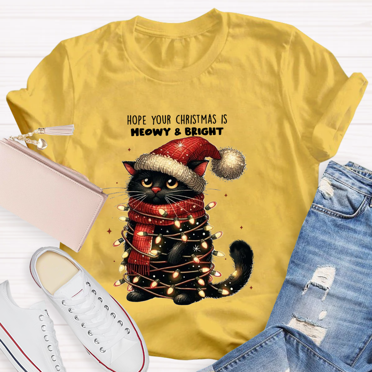 Hope Your Christmas Is Meowy And Bright Teacher T-Shirt