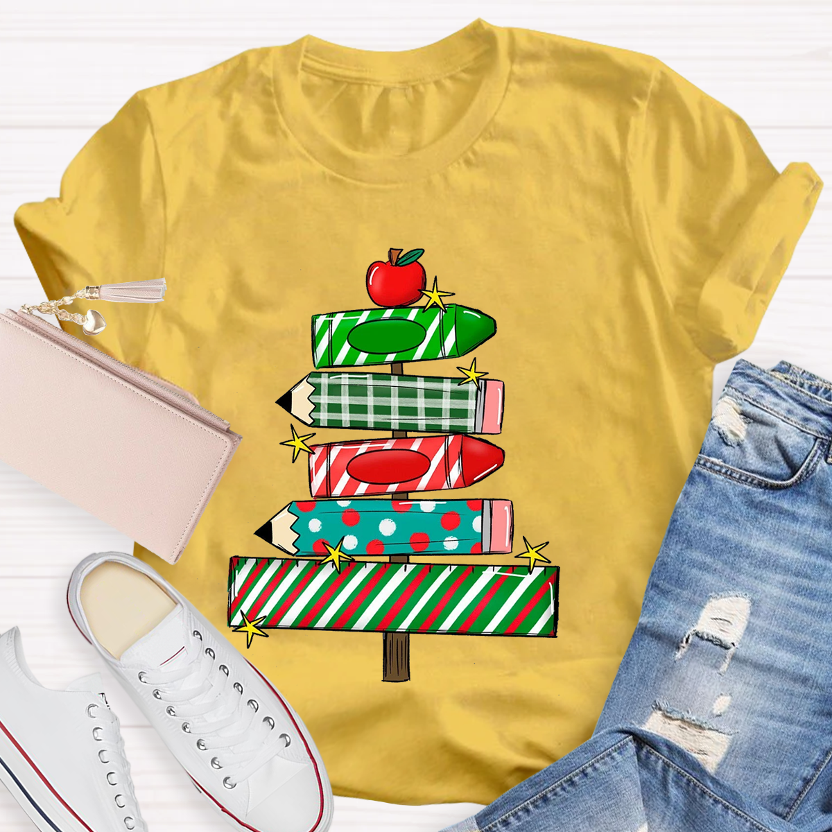 Christmas Pencil Tree Teacher T-Shirt