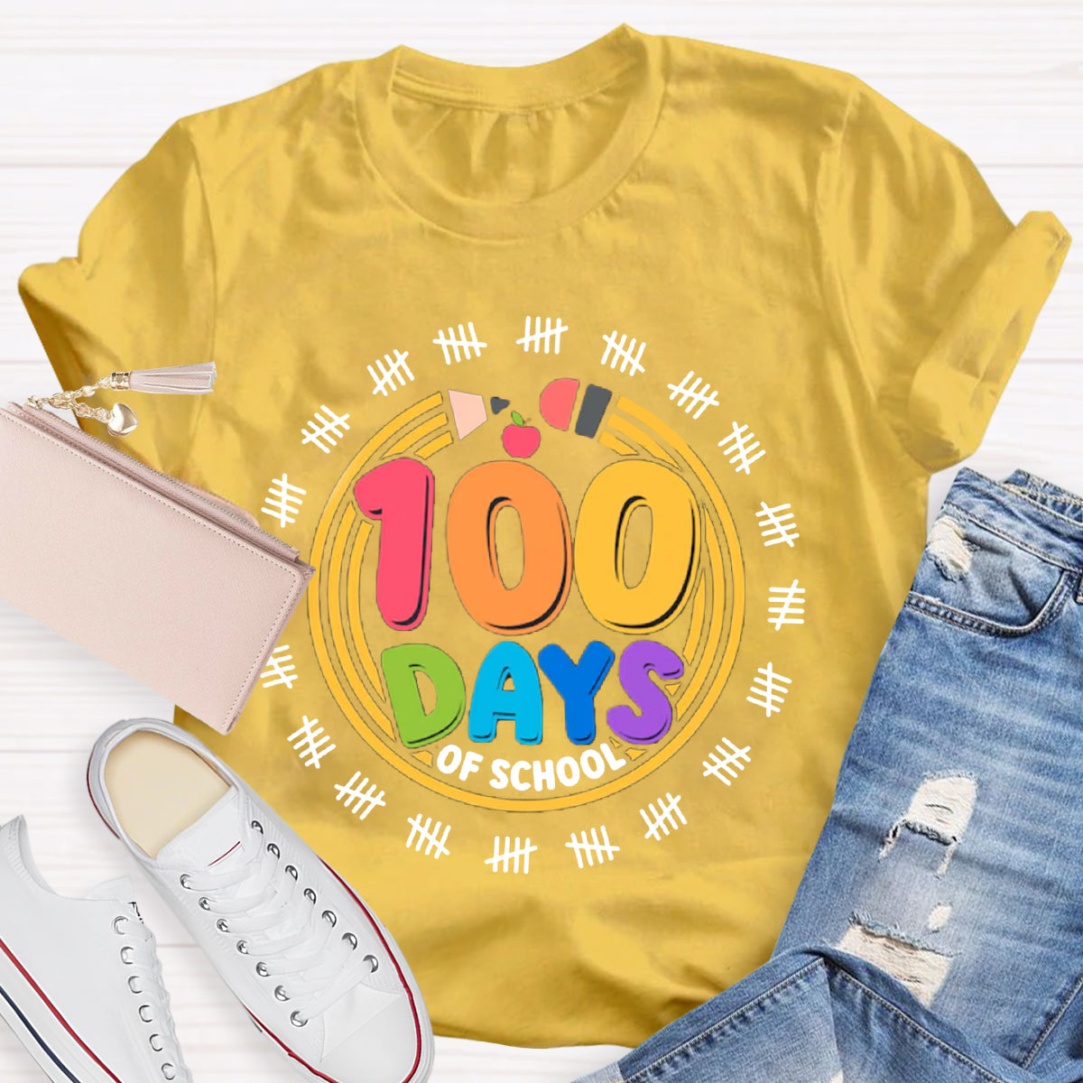 100 Days Of School Pencil Circle T-Shirt