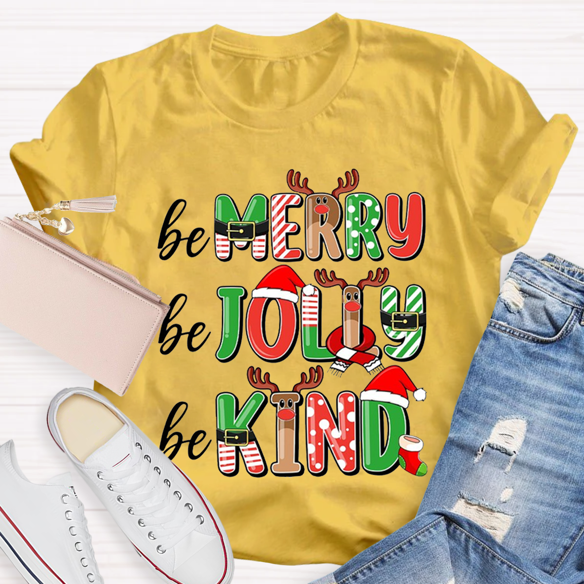 Be Merry Be Jolly Be Kind Teacher Christmas T-Shirt