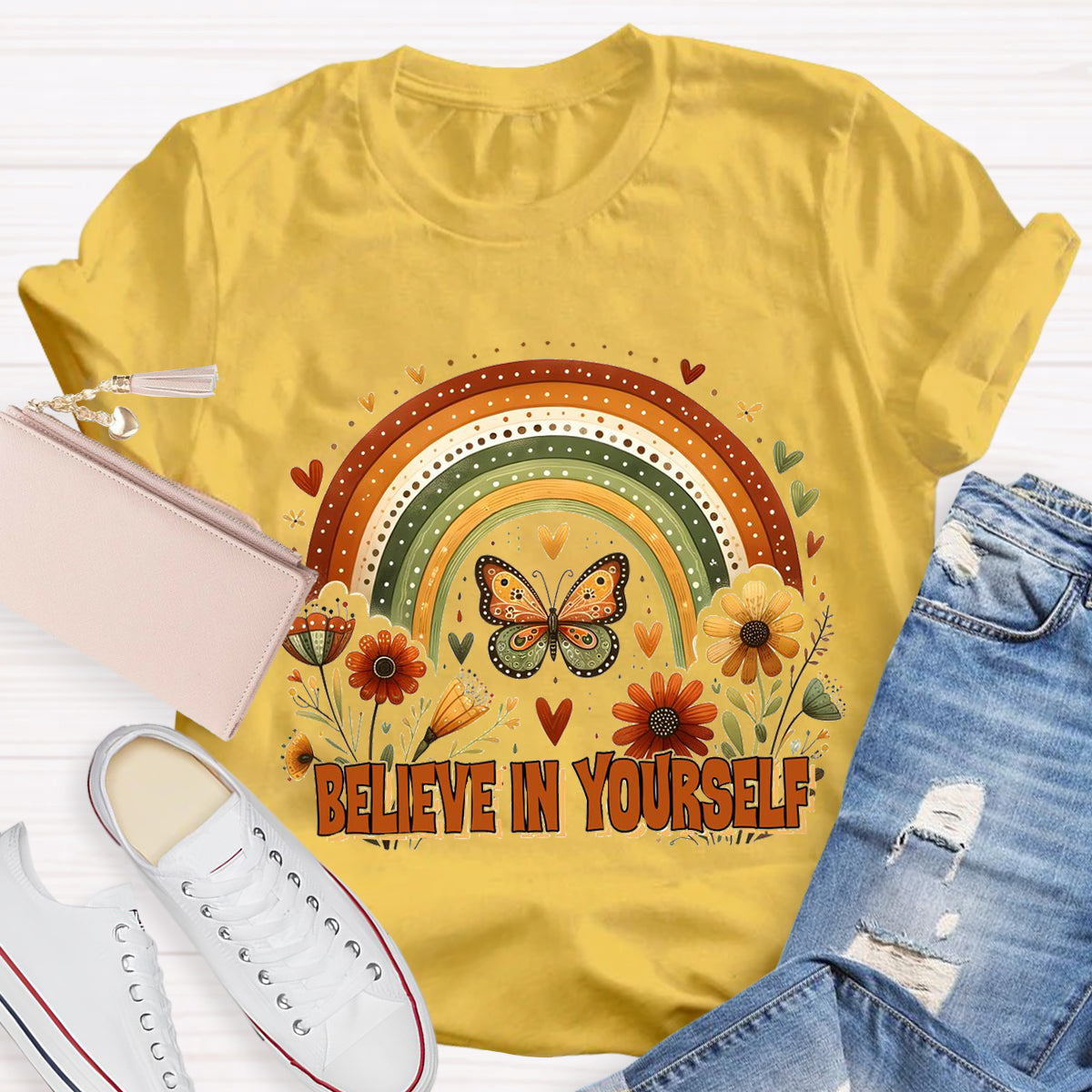 Believe In Yourself Floral Butterfly Teacher T-Shirt