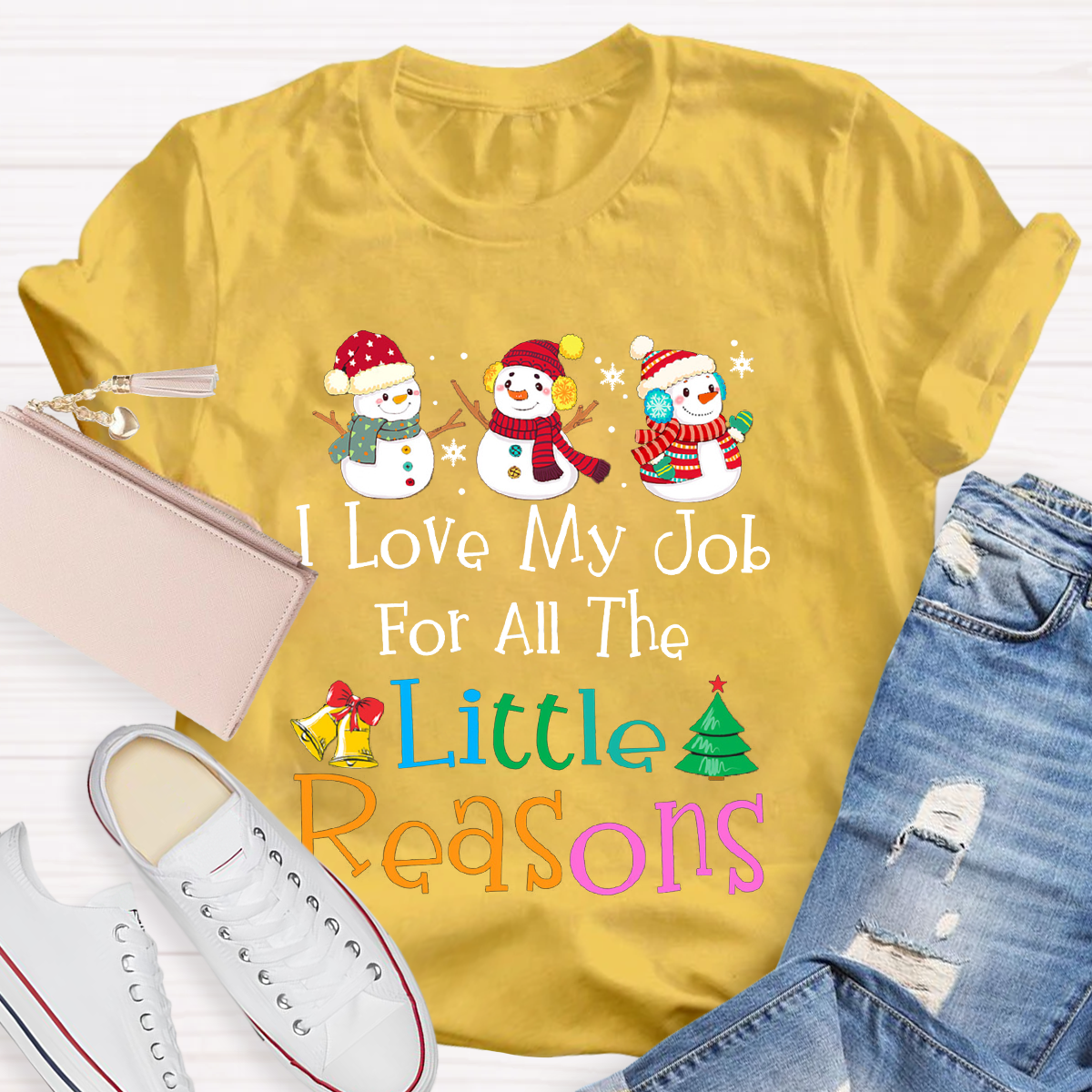 I Love My Job For Little Reasons Christmas Teacher T-Shirt